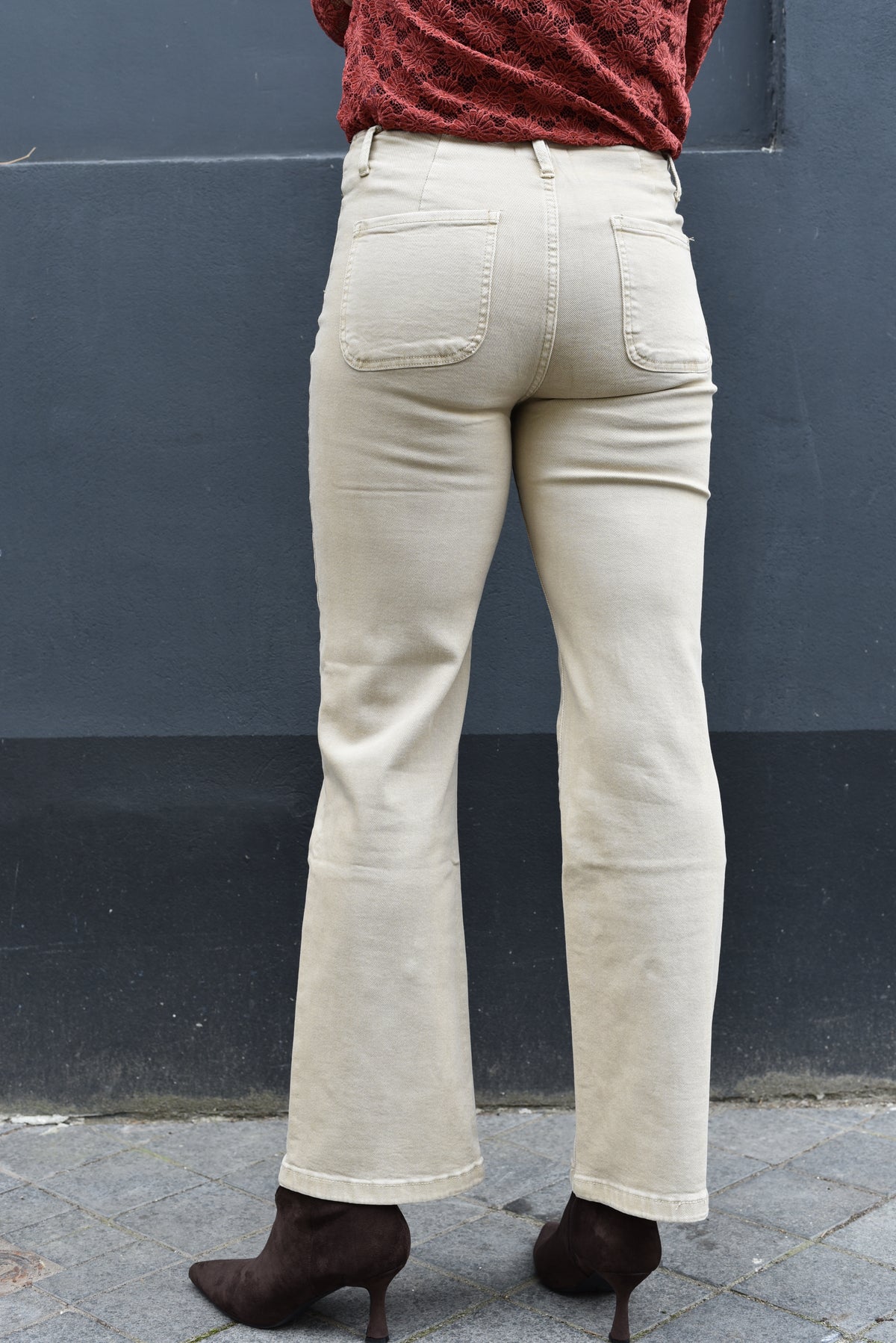 Calista high waist jeans beige - dames stretch jeans - Mela