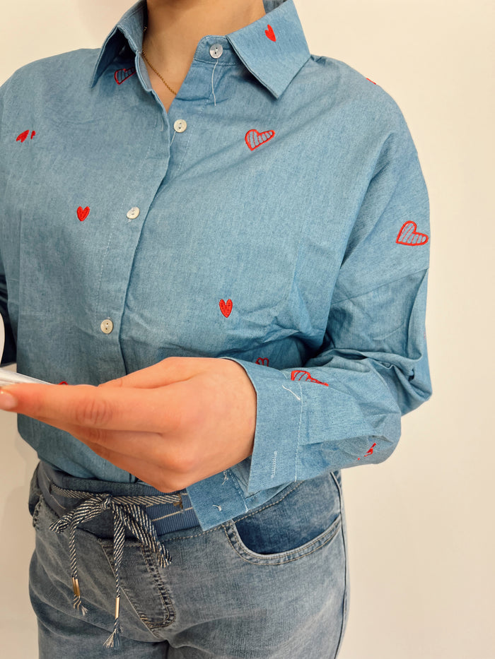 Blauwe hartjes blouse