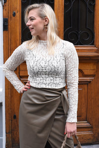 Strik Lederlook Wikkelrok in Kaki