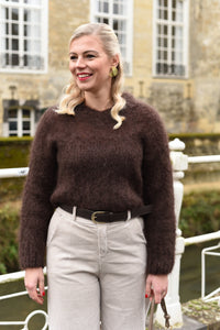 Grofgebreide Kid Mohair trui Bruin