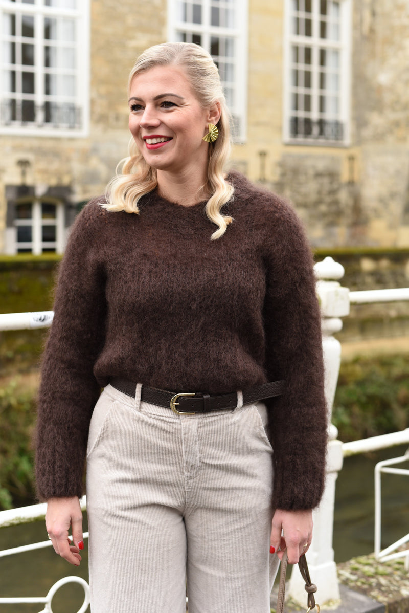 Grofgebreide Kid Mohair trui Bruin