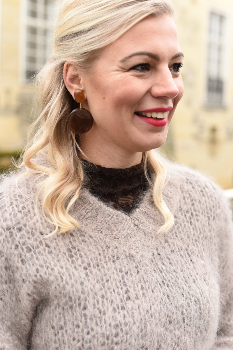 Grofgebreide Kid Mohair trui Taupe