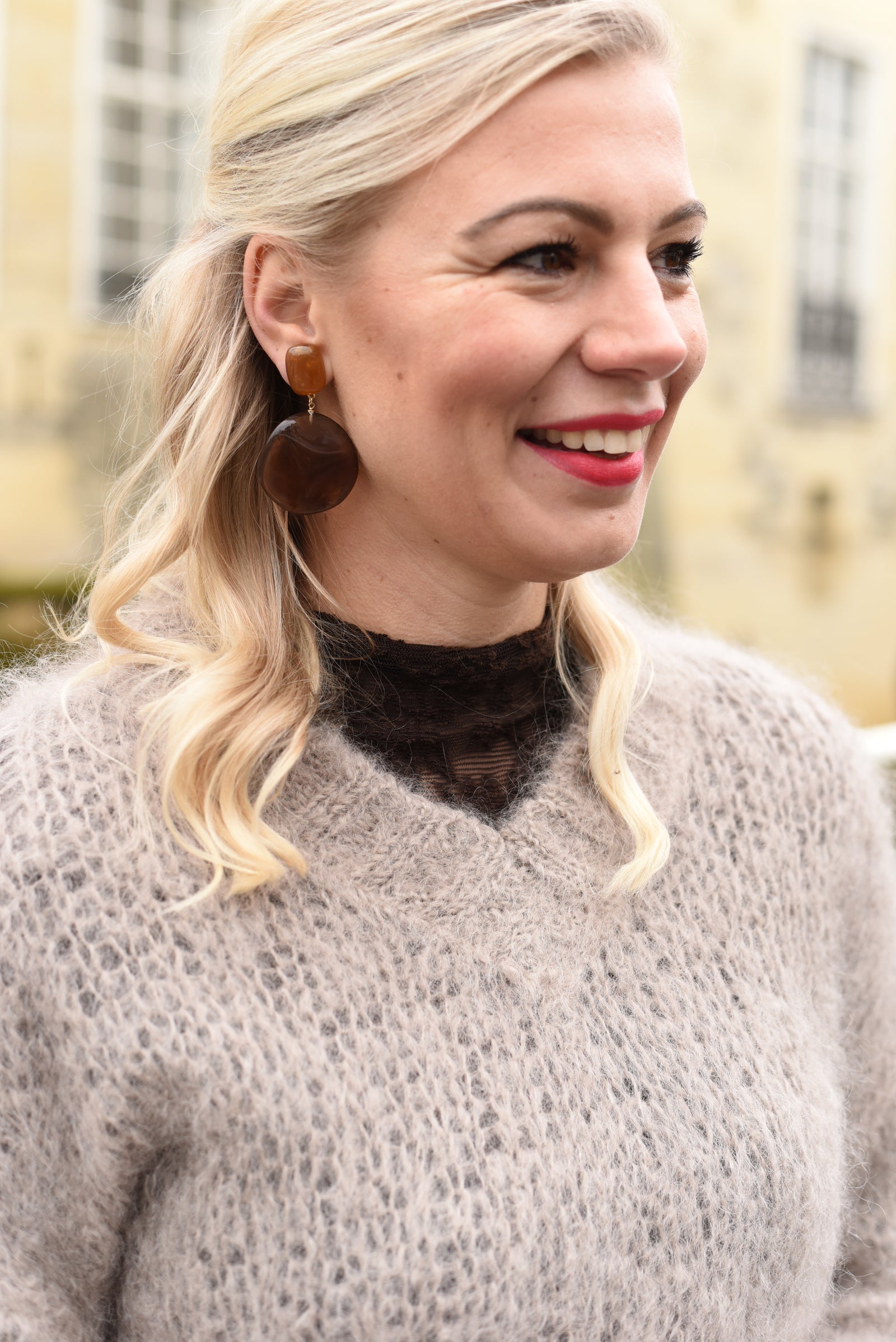 Grofgebreide Kid Mohair trui Taupe