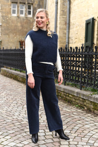 Juno corduroy broek donkerblauw