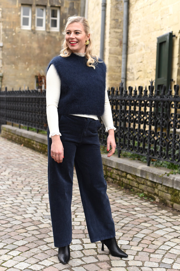 Juno corduroy broek donkerblauw