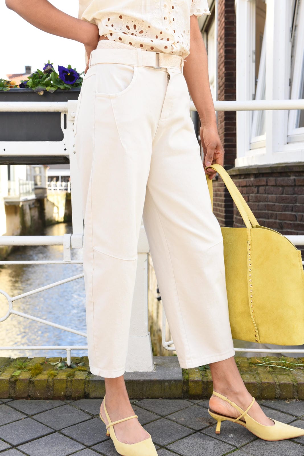 Juli denim broek in beige