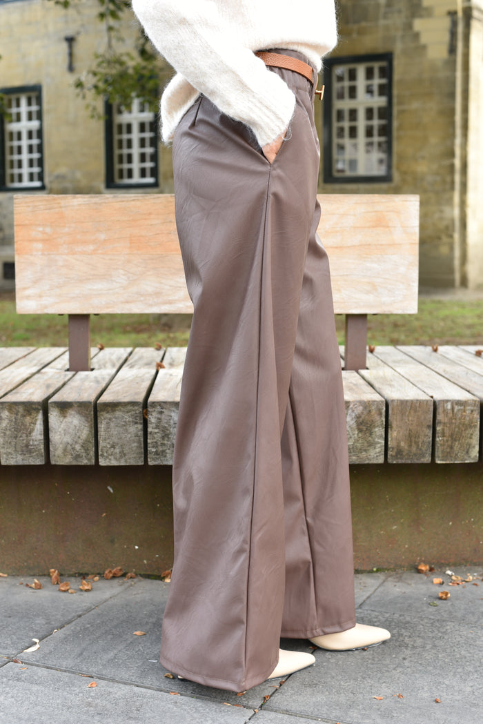 Pistache lederlook broek