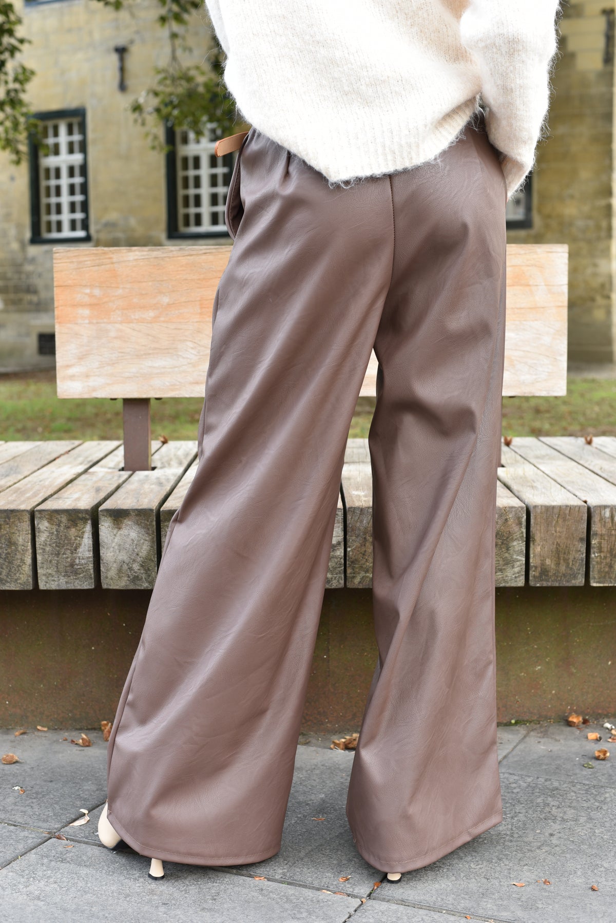 Pistache lederlook broek