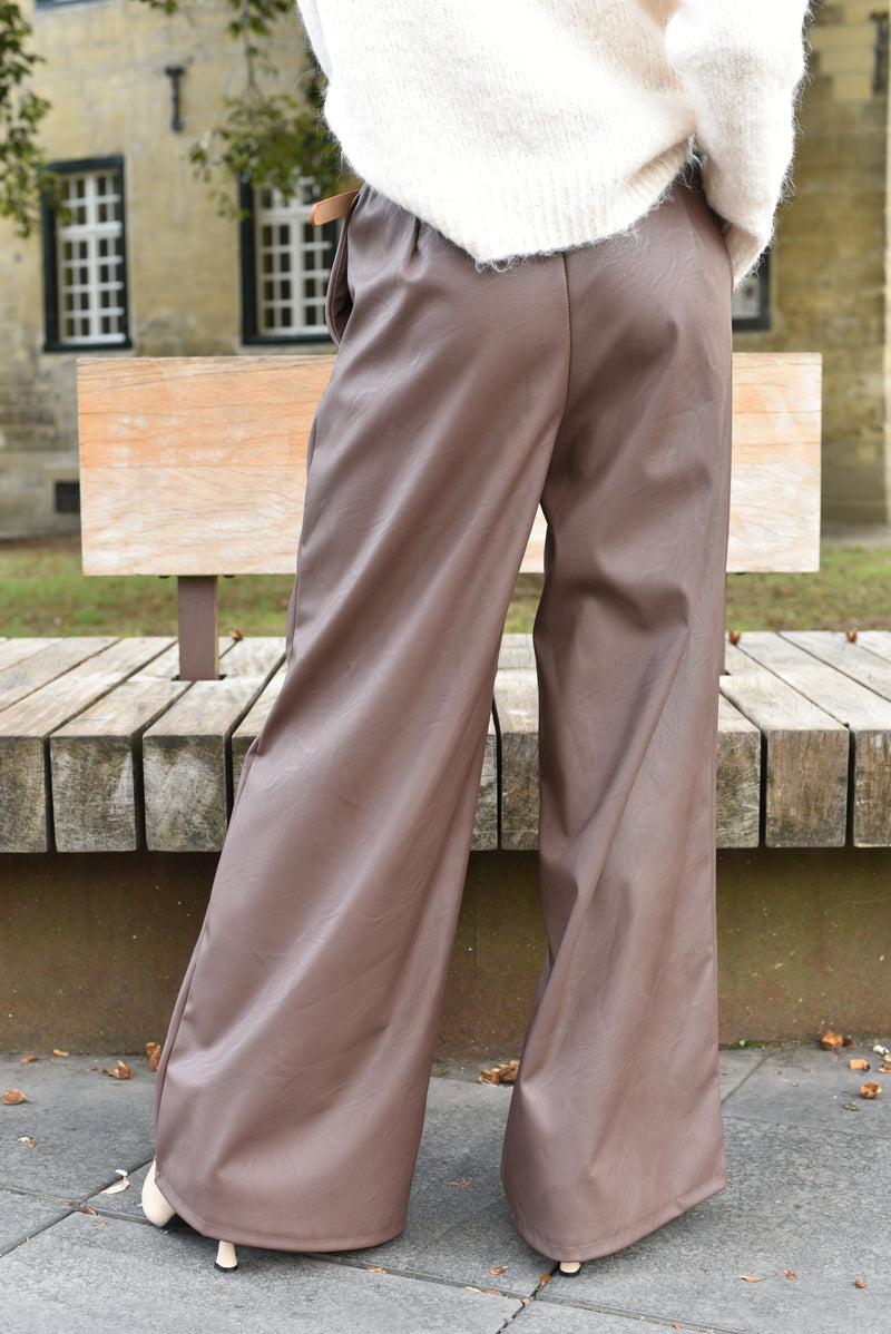 Pistache lederlook broek
