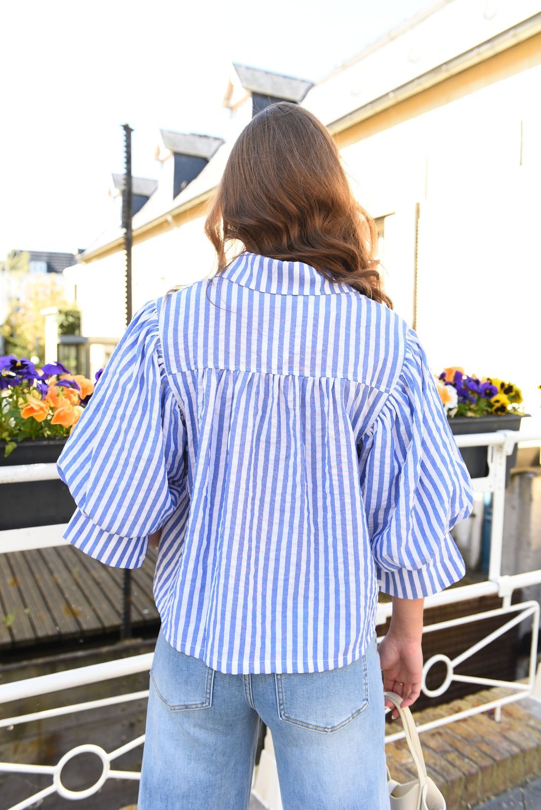 Lotte gestreepte blouse met pofmouwen 100% Katoen