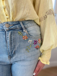 Floral stitch denim